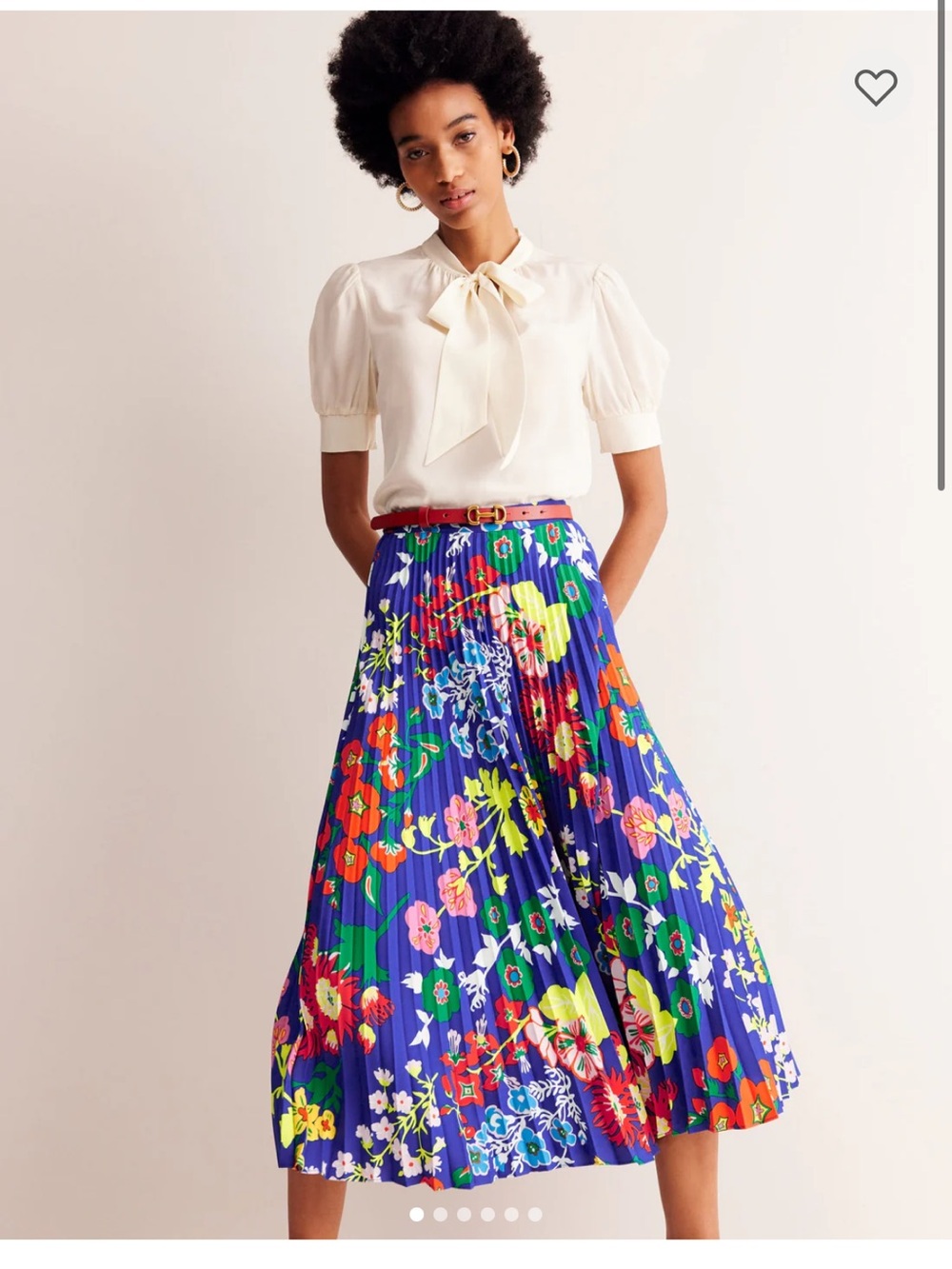 Boden Pleated Midi Skirt Blue Wildflower Cluster mid calf invisible zip Sz 8 - Picture 3 of 10